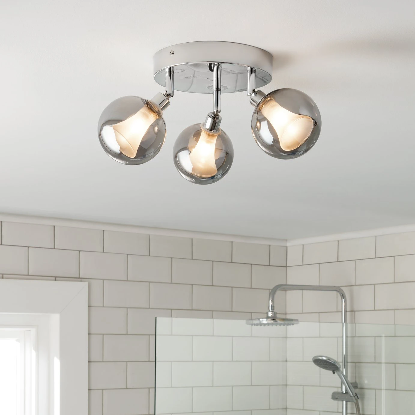 Habitat Globe Metal Bathroom Flush To Ceiling Light - Silver - Image 2