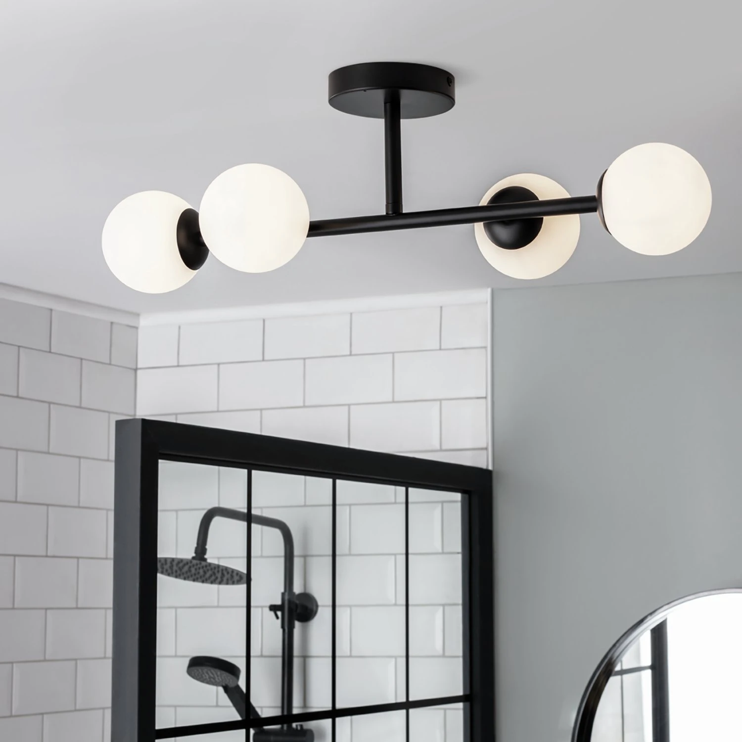 Habitat Opal Metal Bathroom Flush Ceiling Light - Black - Image 2