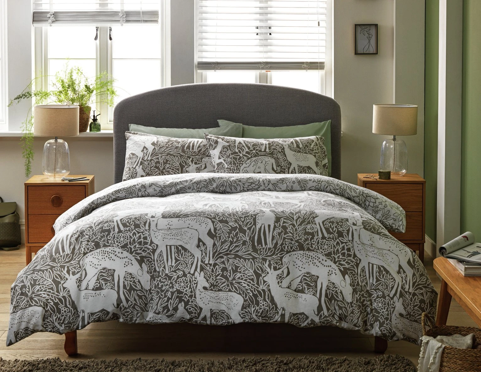 Habitat Brushed Cotton Deer Print Grey Bedding Set - Single
