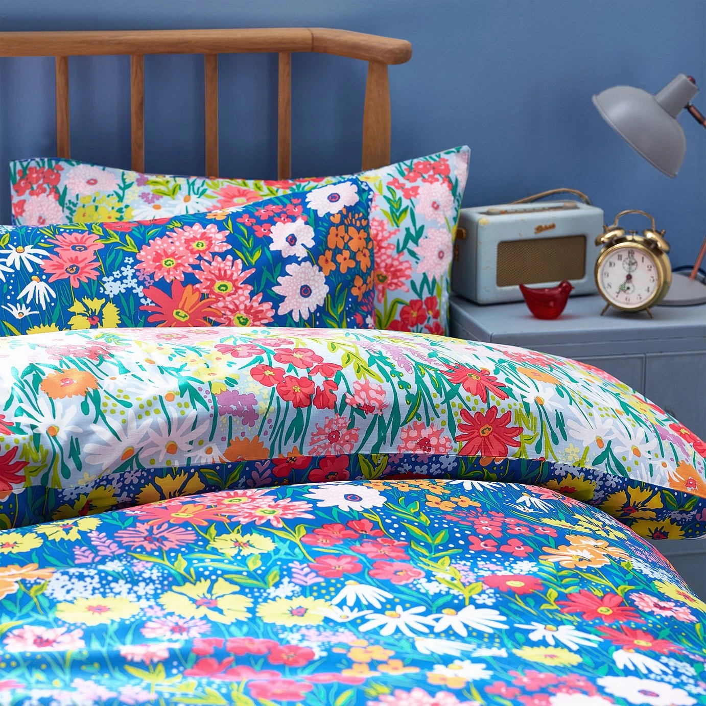 Furn Wild Meadow Floral Blue Bedding Set - Single