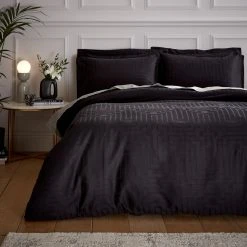 Bianca Cotton 180 TC Geometric Black Bedding Set - Double
