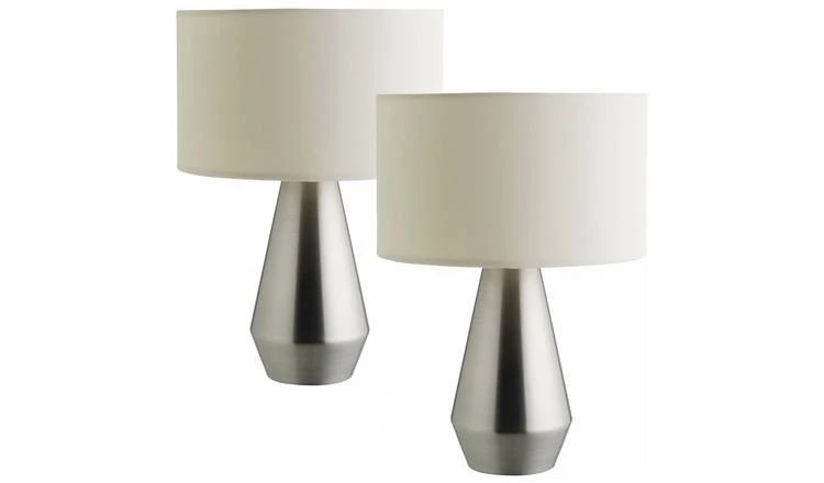 Habitat Maya Pair Of Touch Table Lamps - Silver & Cream
