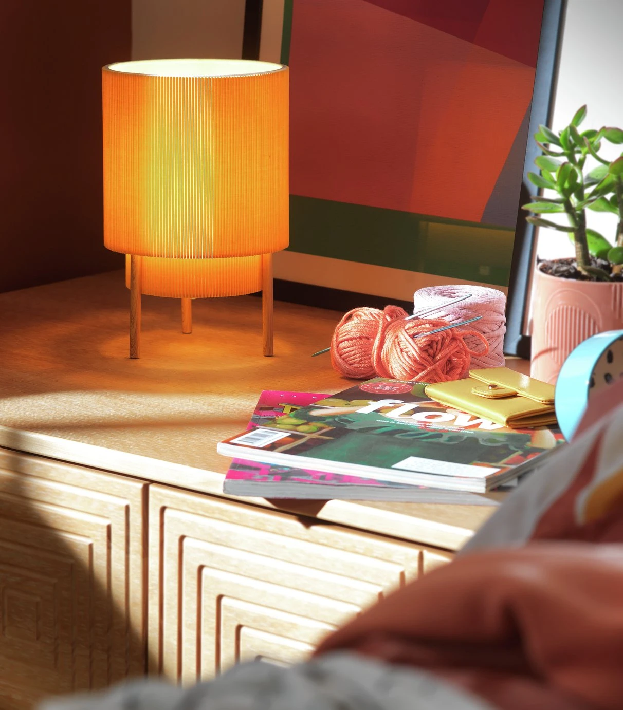 Habitat Mid Century Pleated Column Table Lamp - Yellow - Image 2