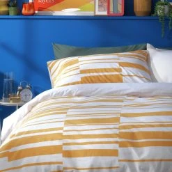 Habitat Stripe Mustard & White Bedding Set - Single