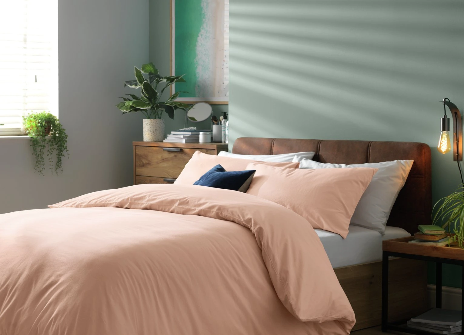 Habitat Stonewashed Cotton Plain Blush Bedding Set - Double - Image 2