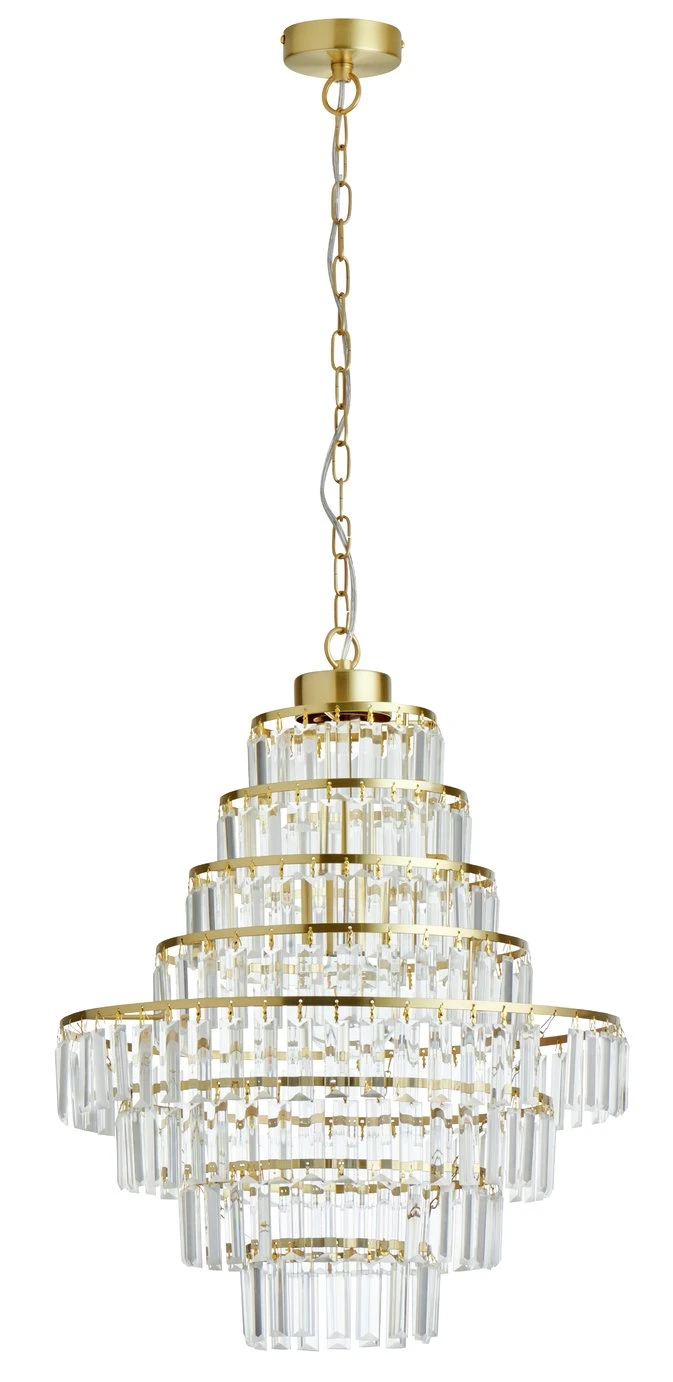 Habitat Presley Glass 8 Tier Chandelier - Brass