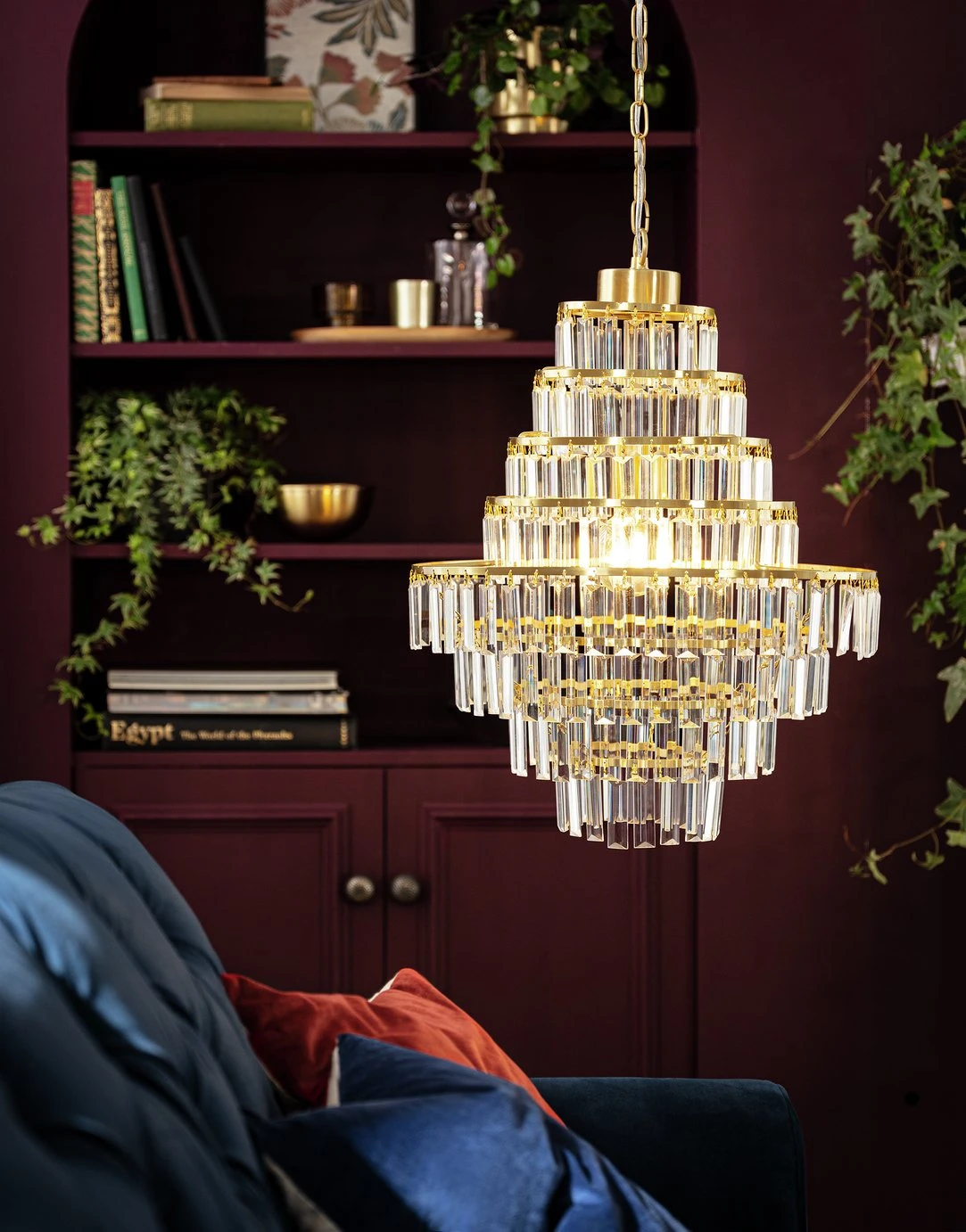 Habitat Presley Glass 8 Tier Chandelier - Brass - Image 6