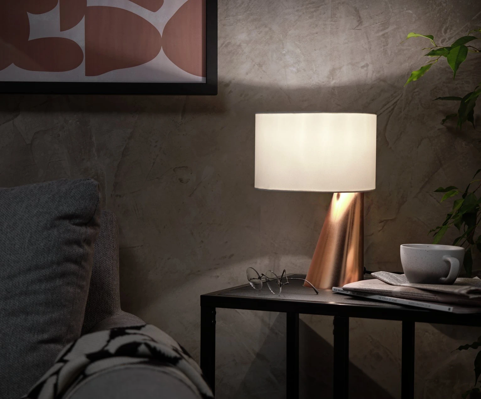 Habitat Abono Steel LED Table Lamp - Copper & Cream - Image 2