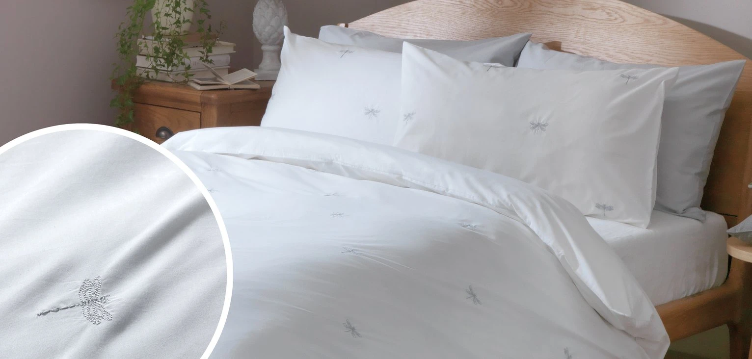 Habitat Dragonfly Embroidered White Bedding Set - Single - Image 5