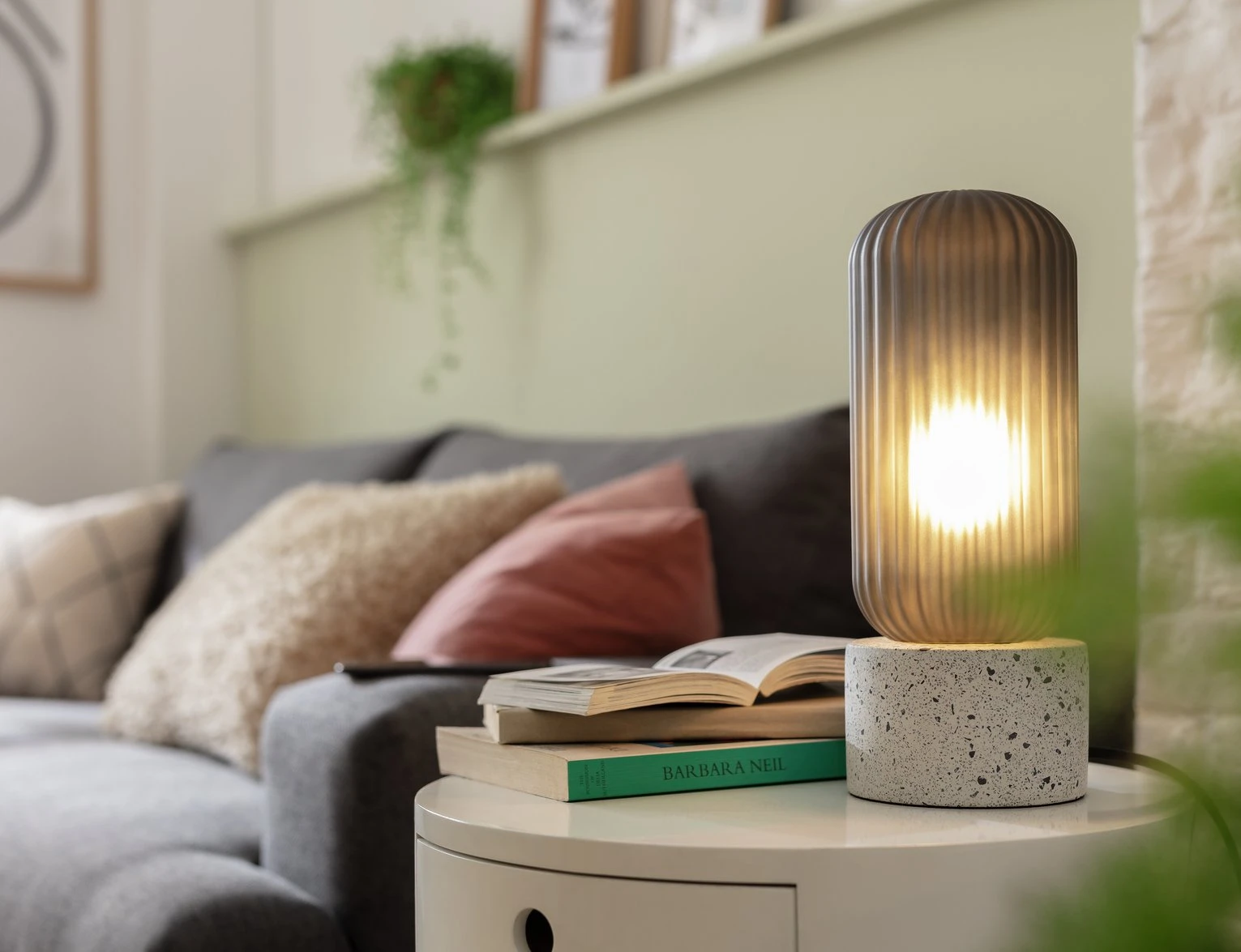 Habitat Rallie Smoked Glass Terrazzo Table Lamp – Grey - Image 2