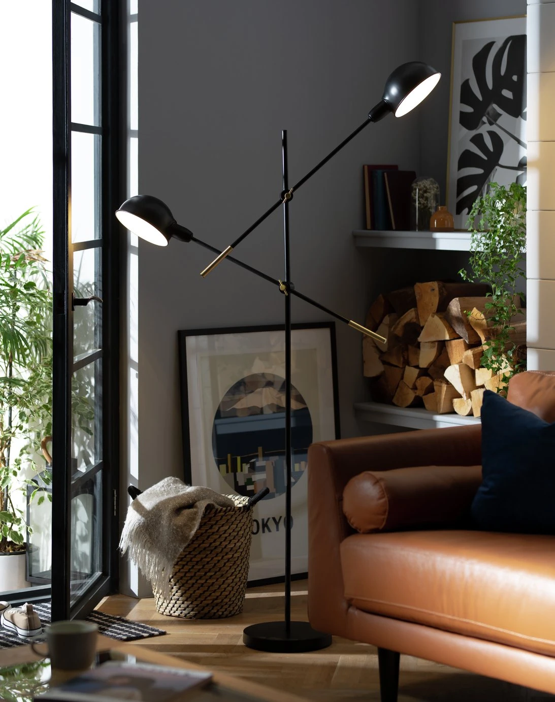Habitat Jalonee Double Arm Floor Lamp - Black & Brass - Image 2