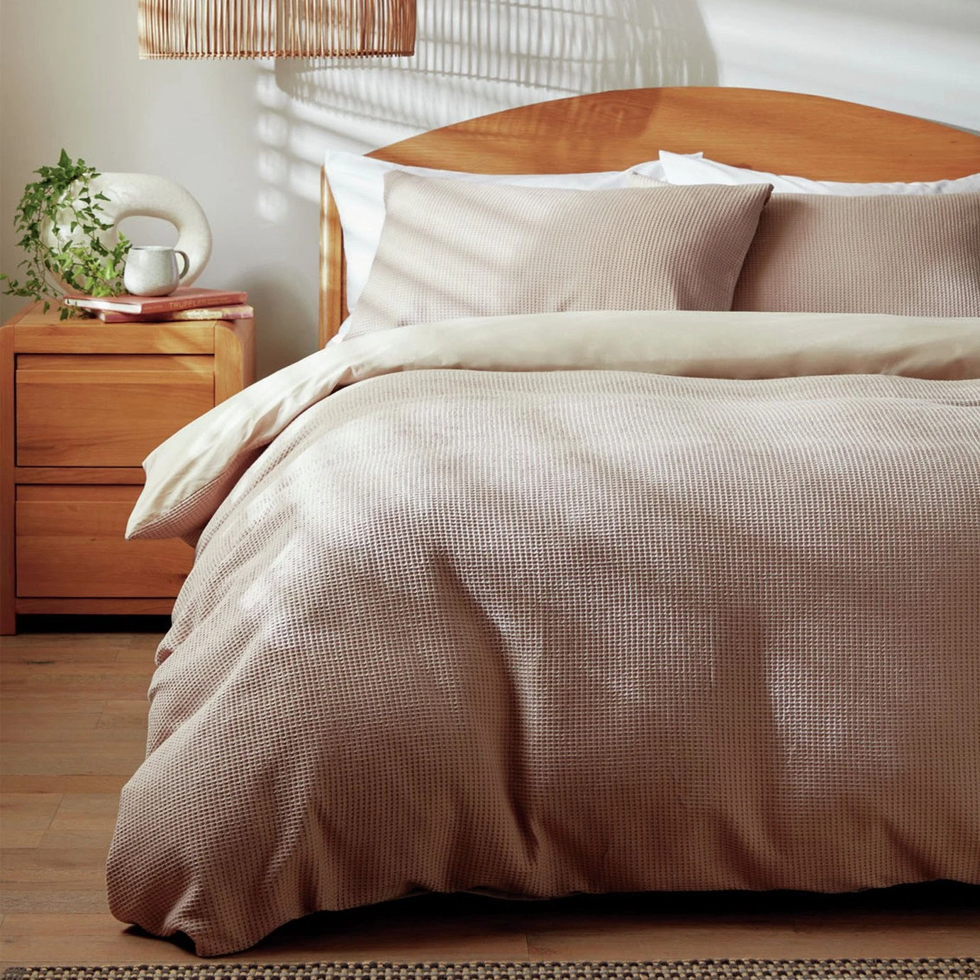 Habitat Cotton Waffle Plain Neutral Bedding Set - Single